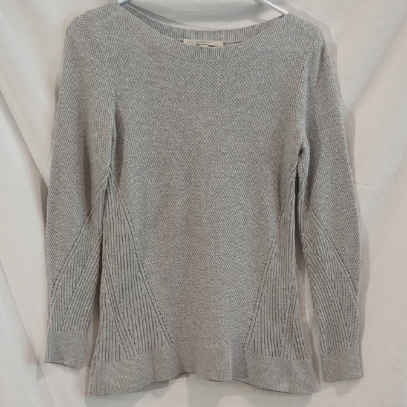 LOFT | Pointelle Stitched Cotton Sweater Pullover Grey Long Sleeve | XS - Picture 1 of 11